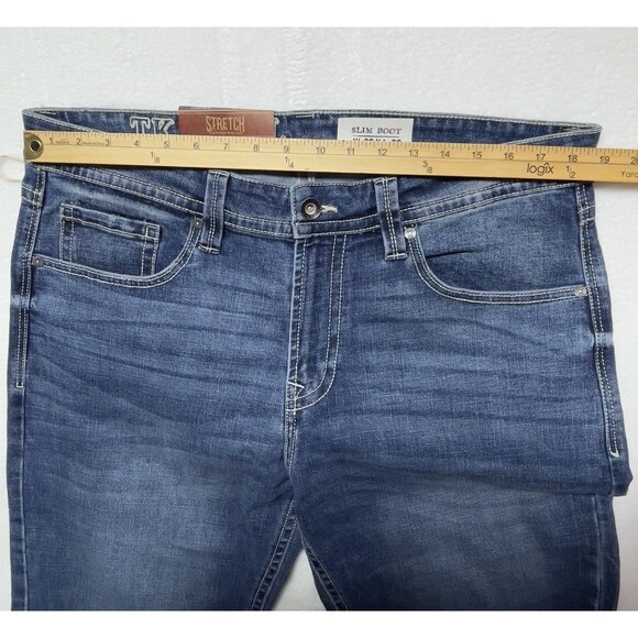 T.K. Axel Slim Boot Men's Stretch Blue Denim Jeans Size 36x32 - Picture 6 of 15